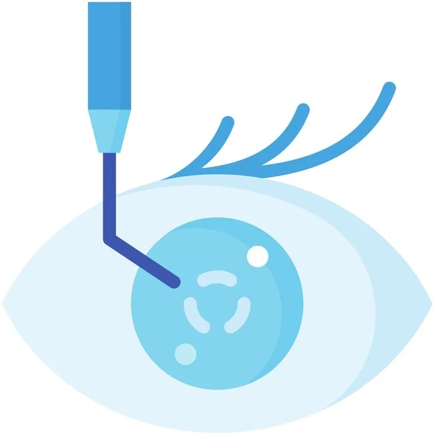 vector icon showing close up of the eye with a surgical instrument ready for an operation