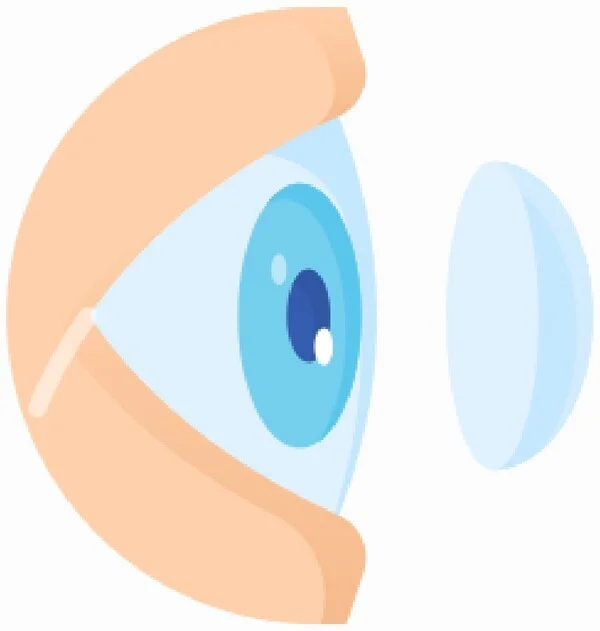 Vector image of eye with a lens about to be placed on it.